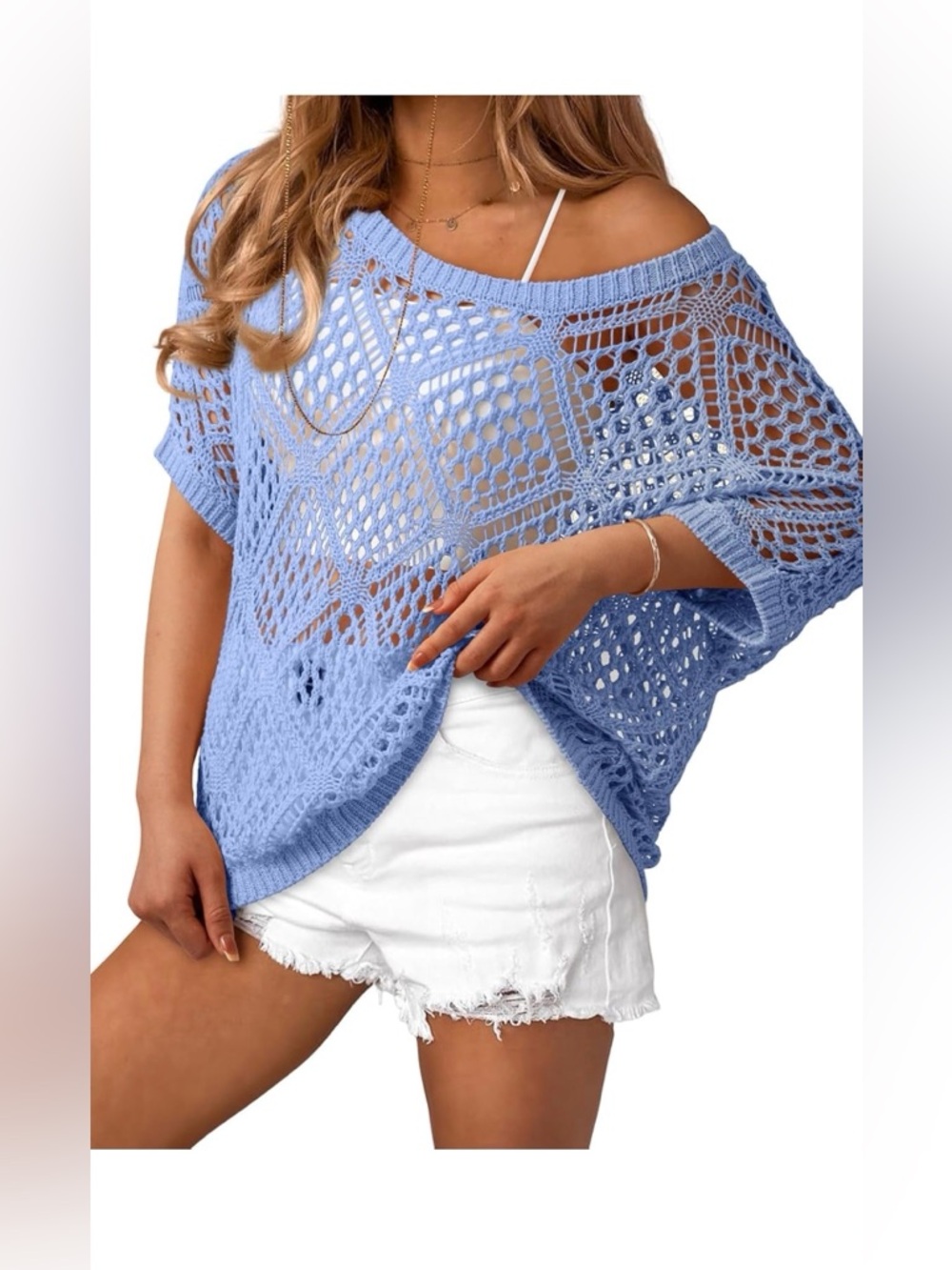 NWT Blue Crochet Cover-Up Top-S - Picture 6 of 17